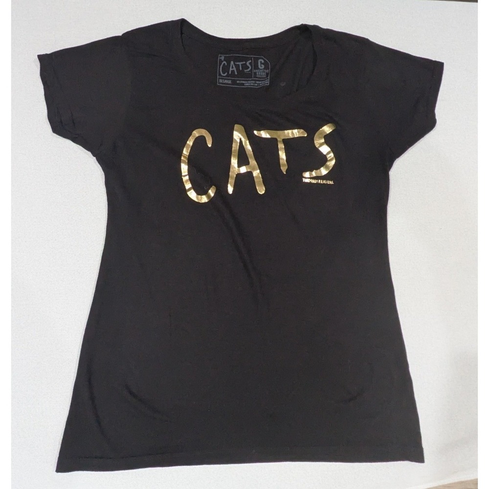 Cats Creative Goods Graphic T-Shirt Womens XXL Black Excellent Gold Foil Logo